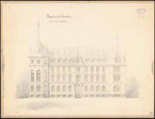 Rathaus, Wiesbaden: Ansicht von der Marktstraße 1:100