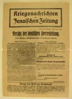 Nachrichtenblatt der "Jenaischen Zeitung" zum Stellungskampf an der Westfront