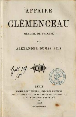 Affaire Clémenceau : mémoire de l'accusé