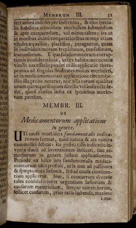 Membr. III. De Medicamentorum applicatione in genere.