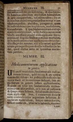 Membr. III. De Medicamentorum applicatione in genere.