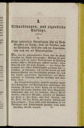 I. Einige anderweitige Betrachtungen über die Dreh-Krankheit der Schafe;[...]