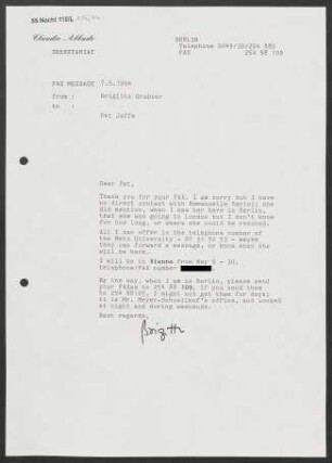 Brief an Pat Jaffe, 07.05.1994