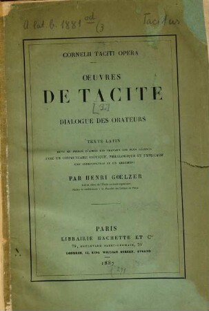 Oeuvres de Tacite : texte latin, 3