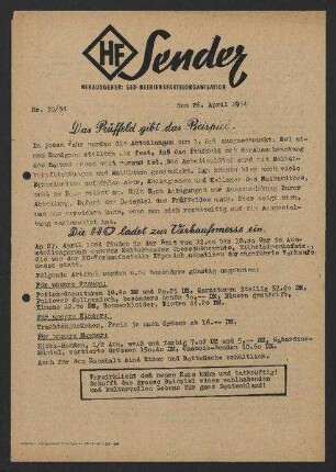 'HF-Sender' [Flugblatt], Nr.33/1954 (26. April 1954)