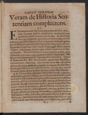Caput Tertium. Veram de Historia Sententiam complectens