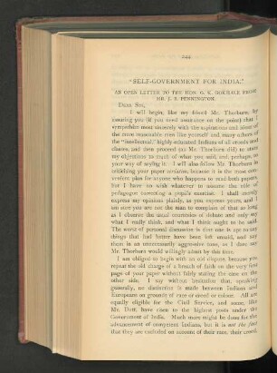 "Self-Government for India". An Open Letter to the Hon G.K. Gokhale from Mr.- J.B. Pennington.