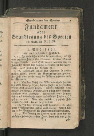 Fundament oder Grundlegung der Specien in ganzen Zahlen.