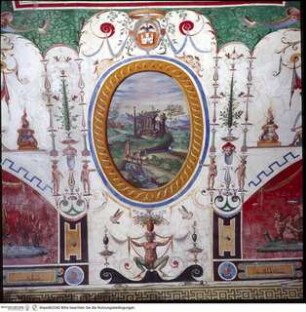 Stanza dell'Autunno: Groteskendekoration, Allegorie des Herbstes und Landschaften, Ruinenlandschaft