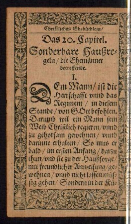 Das 20. Capitel. Sonderbare Haußregeln/ die Ehemänner betreffende.