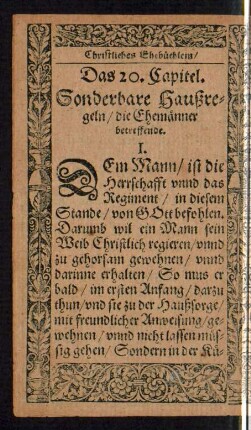 Das 20. Capitel. Sonderbare Haußregeln/ die Ehemänner betreffende.