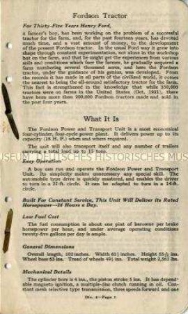 Taschenbuch über Fordson Motoren und Traktoren