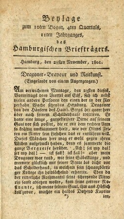 Beylage zum 10ten Bogen, 4ten Quartals, 11ten Jahrganges