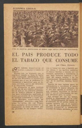 El país produce todo el tabaco que consume : Economía liberal