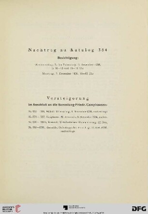Nachtrag zu Katalog 384