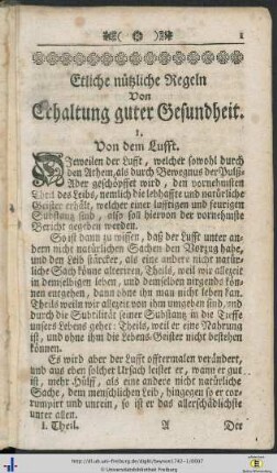 Etliche nützliche Regeln von Erhaltung guter Gesundheit.