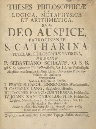 Theses philosophicae ex logica, metaphysica et arithmetica