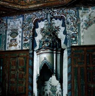 Ambelákia, Archontikon Svarts, Inneres, zweites Obergeschoss. Kamin im Damenzimmer