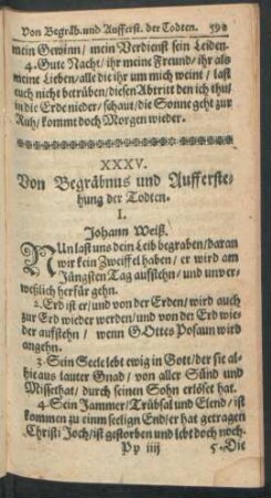 XXXV. Von Begräbnus und Aufferstehung der Todten.
