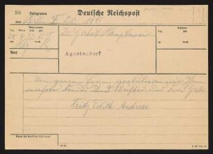 Brief von Fritz Andreae und Edith Andreae an Gerhart Hauptmann