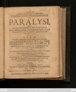 Disputatio Inauguralis De Paralysi