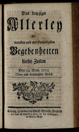 Den 24. Sept. 1754. Neun und dreyßigstes Stück.