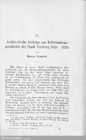 IV. Archivalische Beiträge zur Reformationsgeschichte der Stadt Freiberg (1525-1528)