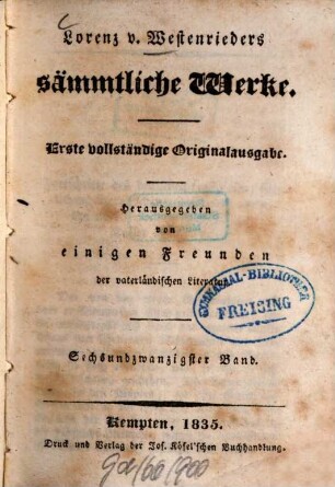 Lorenz v. Westenrieder's sämmtliche Werke, 26