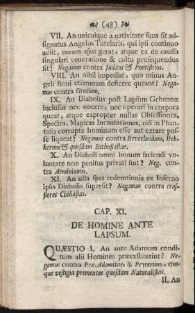 Cap. XI. De Homine Ante Lapsum - Cap. XIX. Se Sanctificatione, Ejusque Potissismis Effectis, Poenitentia Et Bonis Operibus