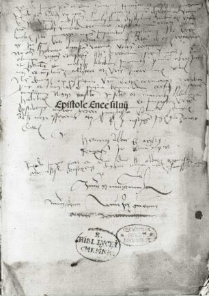 Pius II. (Enea Silvio Piccolomini): Epistolae familiares. Nürnberg, 1496. Buchdruck. Titelblatt. Dresden: SLUB 1 X 813