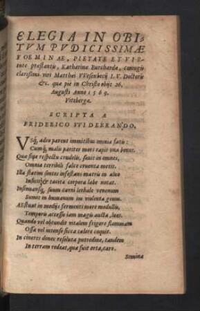 Elegia in Obtium Pudicissimae Foeminae