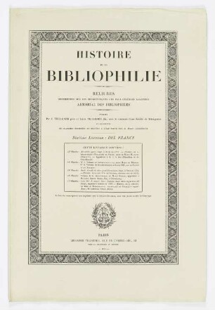 Titelblatt der Folge "Geschichte der Bibliophilie"