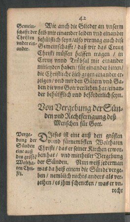 Von Vergebung der Sünden und Rechtfertigung deß Menschen für Gott.
