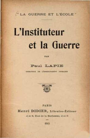 L'instituteur et la guerre