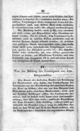 IV. Von der Bildung des Contingents aus dem Bürgermilitär.