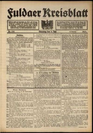 Erste Ausgabe vom Dienstag, den 03. Juli 1917.