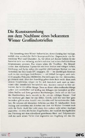 Die Kunstsammlung aus dem Nachlasse eines bekannten Wiener Großindustriellen
