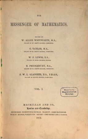 Messenger of mathematics, 1. 1872