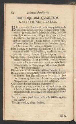 Colloquium Familiaria. Colloquium Quartum. Narrationes Itineris