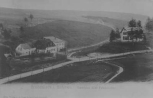 Postkartenansicht: Breitenbach in Böhmen, Gasthaus zum Felsenkeller : Postkartenansicht: Breitenbach in Böhmen, Gasthaus zum Felsenkeller