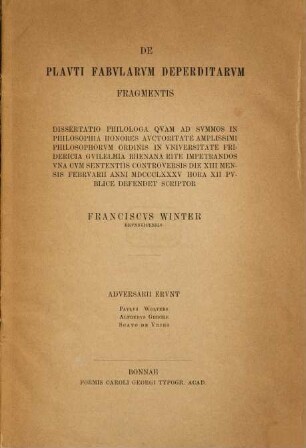 De Plauti fabularum deperditarum fragmentis