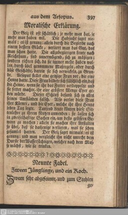 Neunte Fabel. Zween Jünglinge, und ein Koch