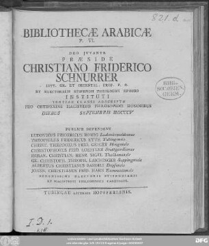 P. VI.: Bibliothecæ Arabicæ Specimen