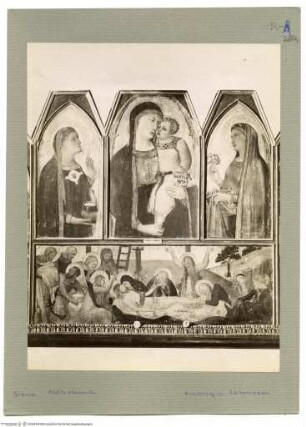 Polyptychon: Madonna, die heiligen Maria Magdalena und Dorothea; Beweinung Christi