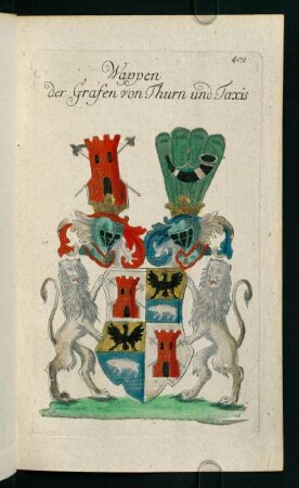 402r-402v, 402. Wappen der Grafen von Thurn und Taxis
