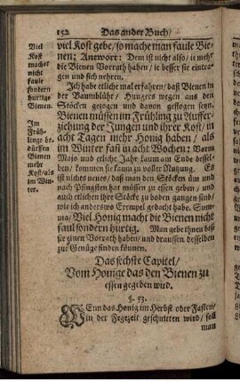 Das sechste Capitel/ Vom Honige das den Bienen zu essen gegeben wird