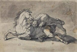 Pferd, von einem Löwen geschlagen