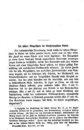 Die höhere Bürgerschule im Großherzogthum Baden