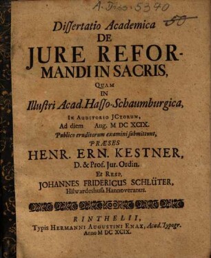 Dissertatio academica de iure reformandi in sacris