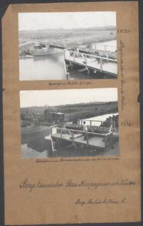 Überfahrt einer Benzollokomotive über die Brücke. (Klappbrücke über die Scarpe bei Brebières)